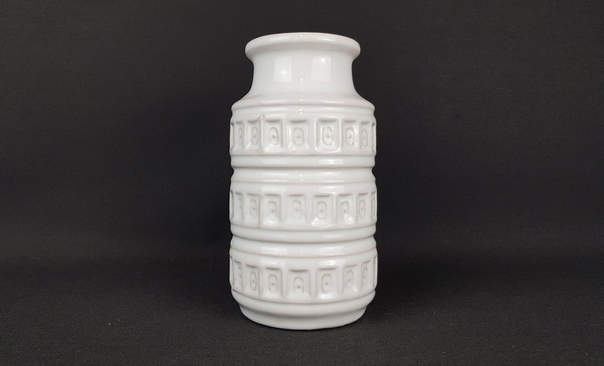 Vintage SCHEURICH KERAMIK White Vase With Inka Relief Decor 268 15 West German Pottery 1970s