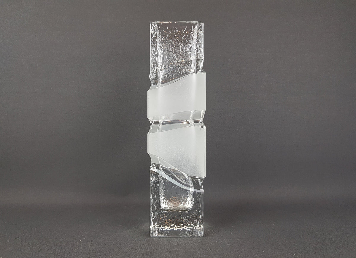 Vintage Warmensteinach Glaswerke Clear Glass Vase with Frosted Design - 1970s