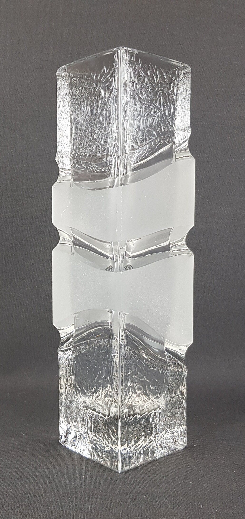 Vintage Warmensteinach Glaswerke Clear Glass Vase with Frosted Design - 1970s