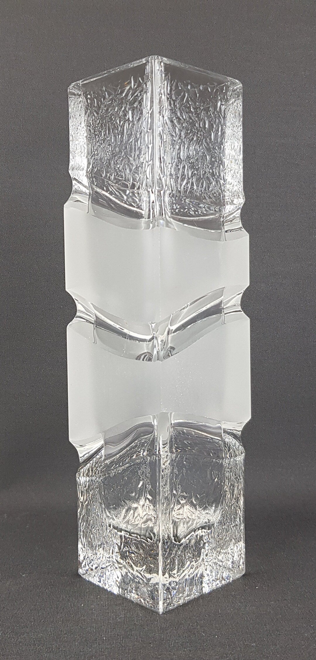 Vintage Warmensteinach Glaswerke Clear Glass Vase with Frosted Design - 1970s