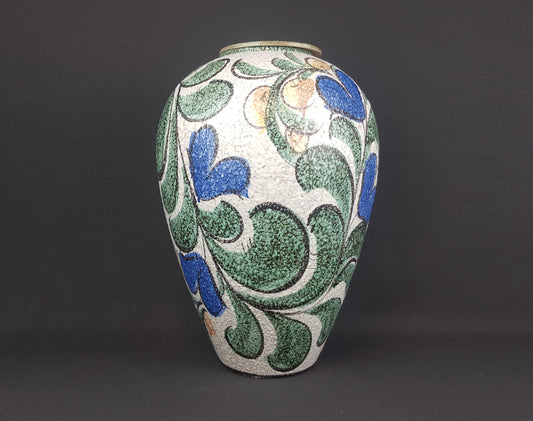 Vintage RUSCHA KERAMIK 849/3 Floor Vase with Enzian Decor West German Pottery 1950s