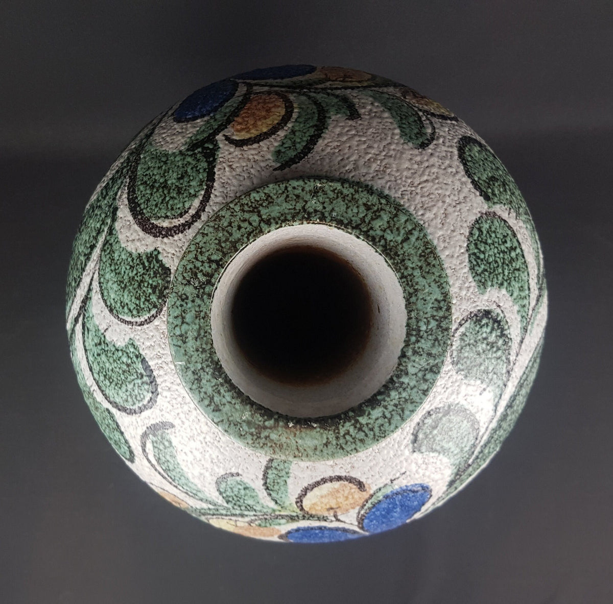 Vintage RUSCHA KERAMIK 849/3 Floor Vase with Enzian Decor West German Pottery 1950s