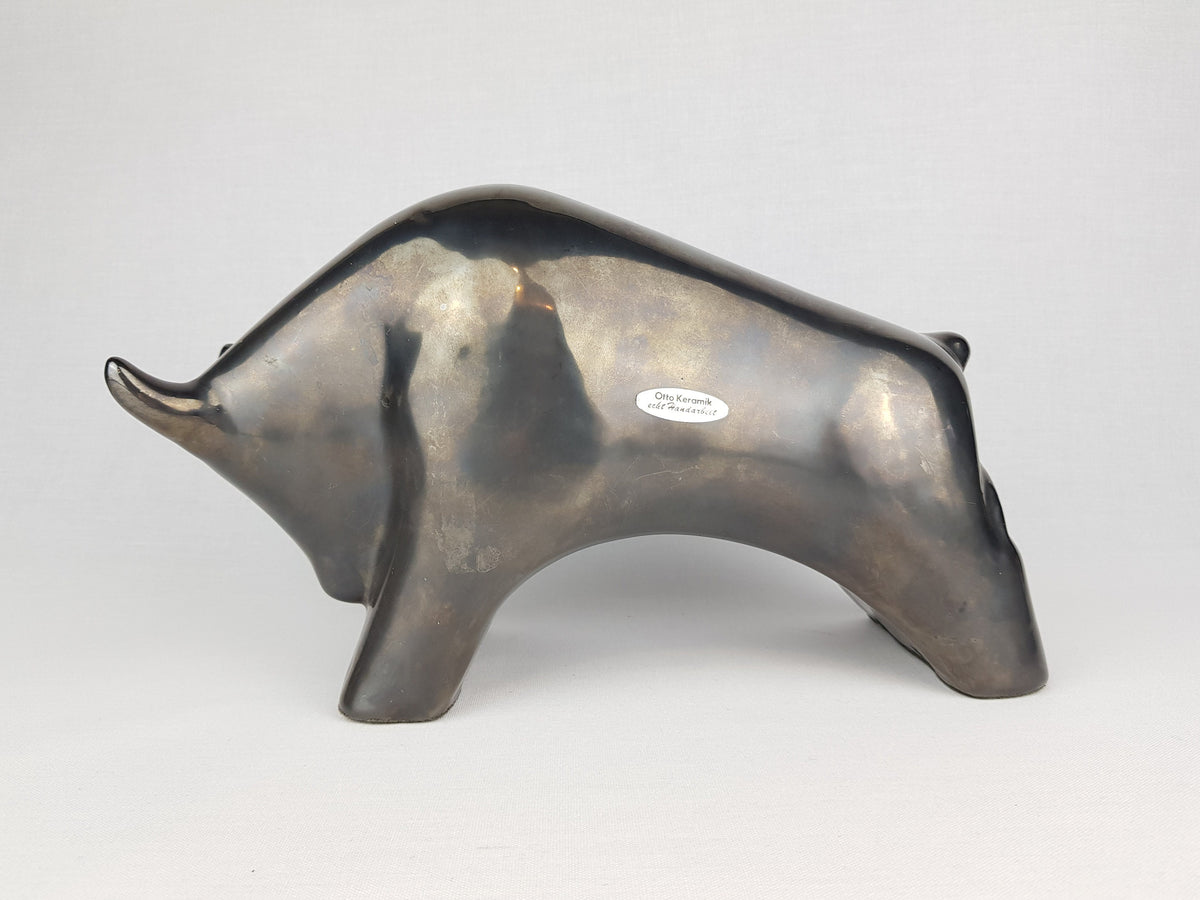 Retro OTTO KERAMIK Black Glossy Ceramic Bull German Pottery