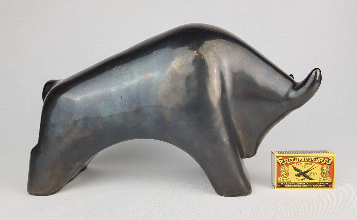 Retro OTTO KERAMIK Black Glossy Ceramic Bull German Pottery