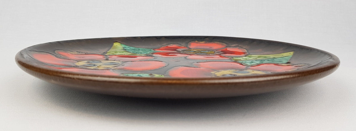 Vintage RUSCHA KERAMIK Orange and Brown Wall Plaque 717/2 with Flower Decor 1970s