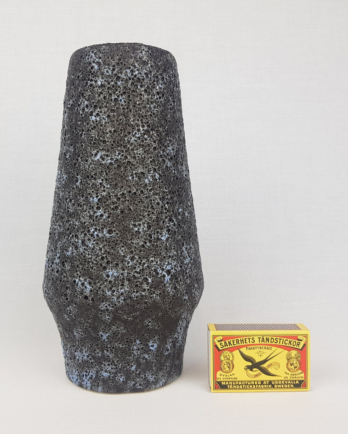 Vintage FOHR KERAMIK Black and Blue Fat Lava Cone Vase West German Pottery 1970s