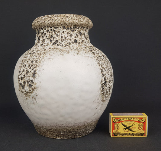Vintage SCHEURICH KERAMIK White and Brown Fat Lava Vase West German Pottery 1960-70