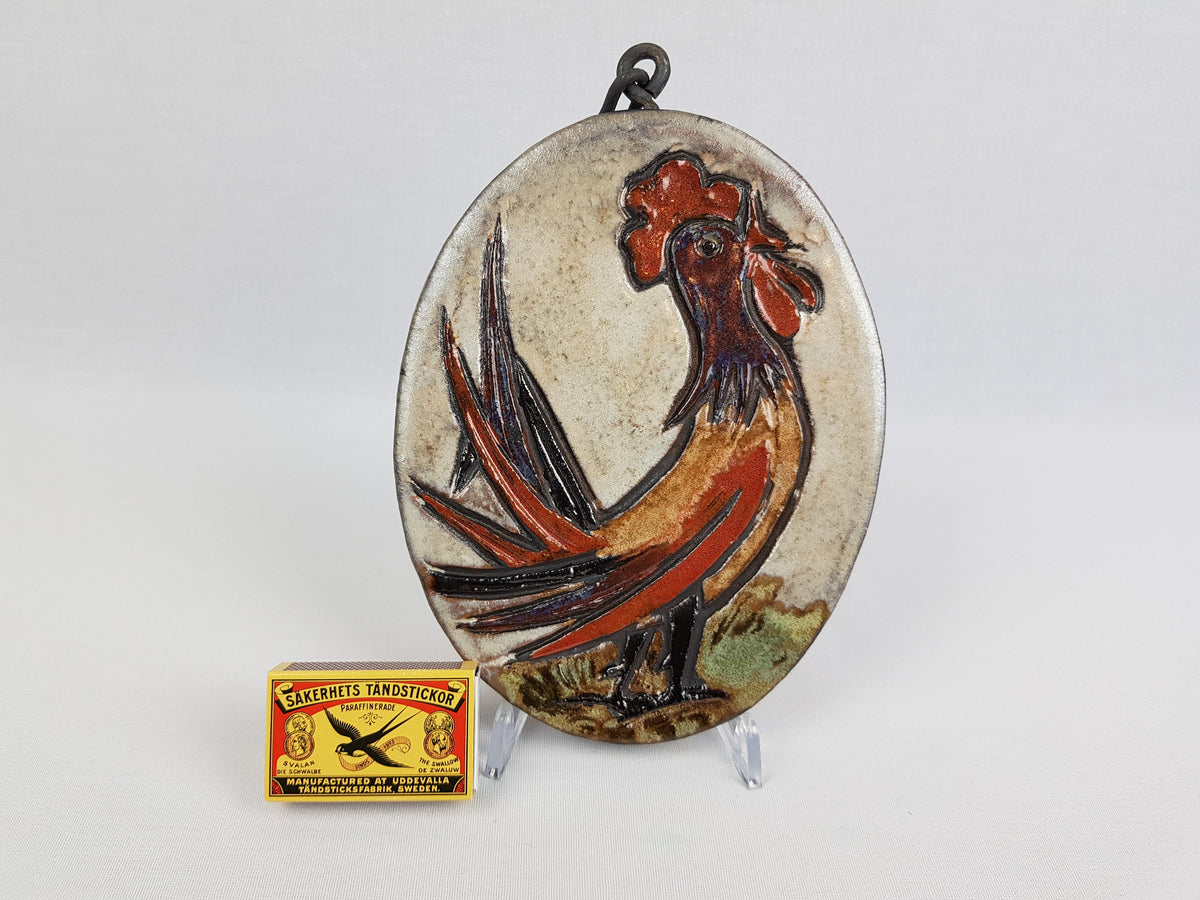 Vintage RUSCHA KERAMIK Wall Hanger with Chain and Rooster Decor 1970s