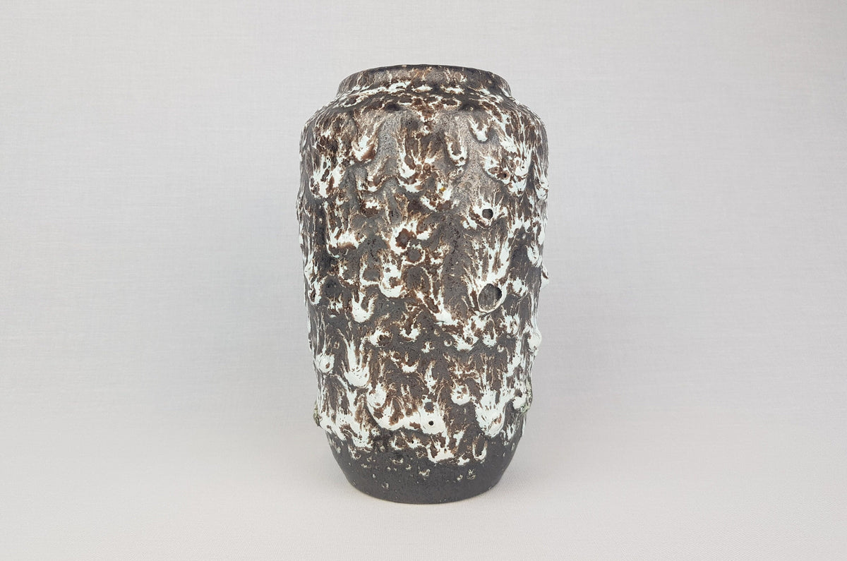 Vintage SCHEURICH KERAMIK Brown and White Fat Lava Vase 238/18 West German Pottery 1970s