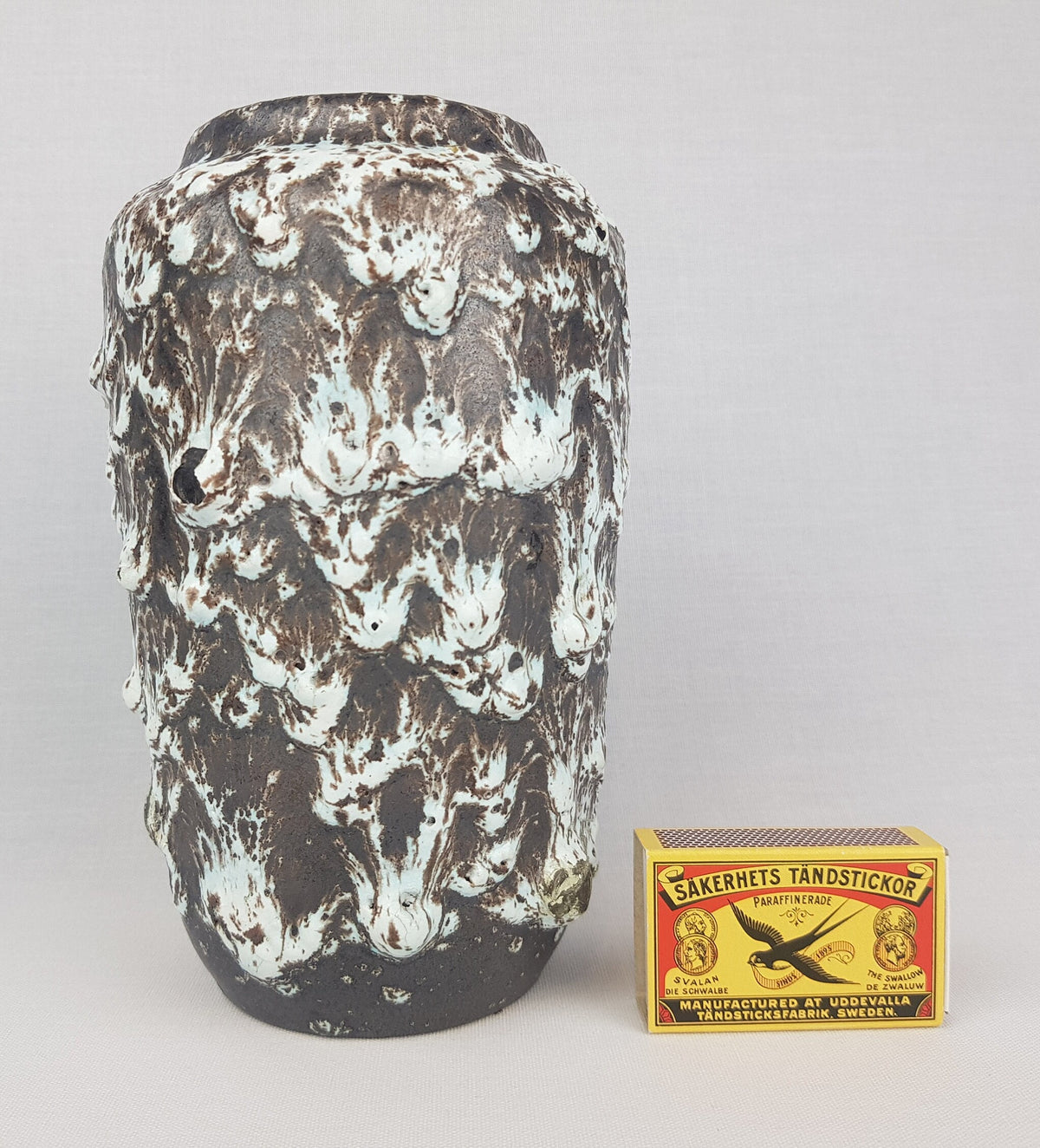 Vintage SCHEURICH KERAMIK Brown and White Fat Lava Vase 238/18 West German Pottery 1970s