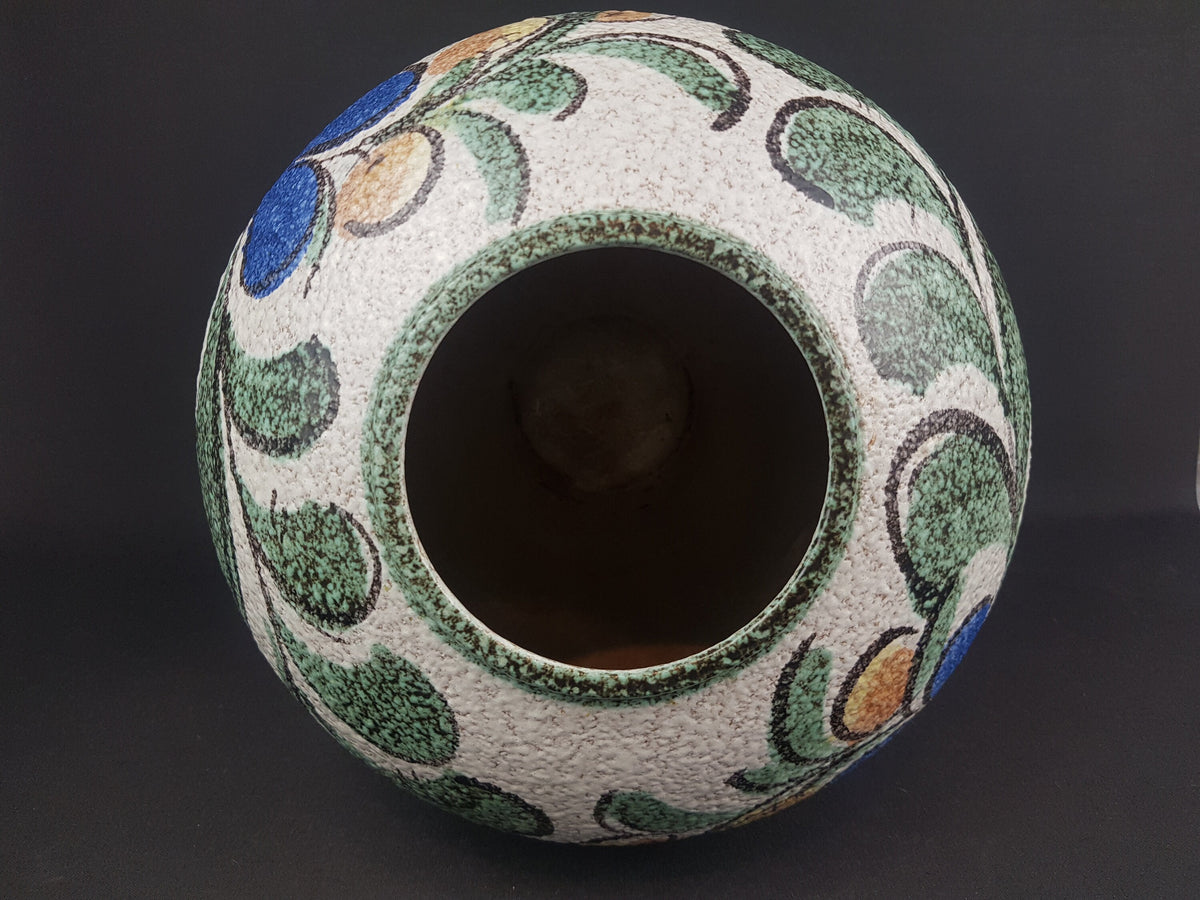 Vintage RUSCHA KERAMIK 849/3 Floor Vase with Enzian Decor West German Pottery 1950s