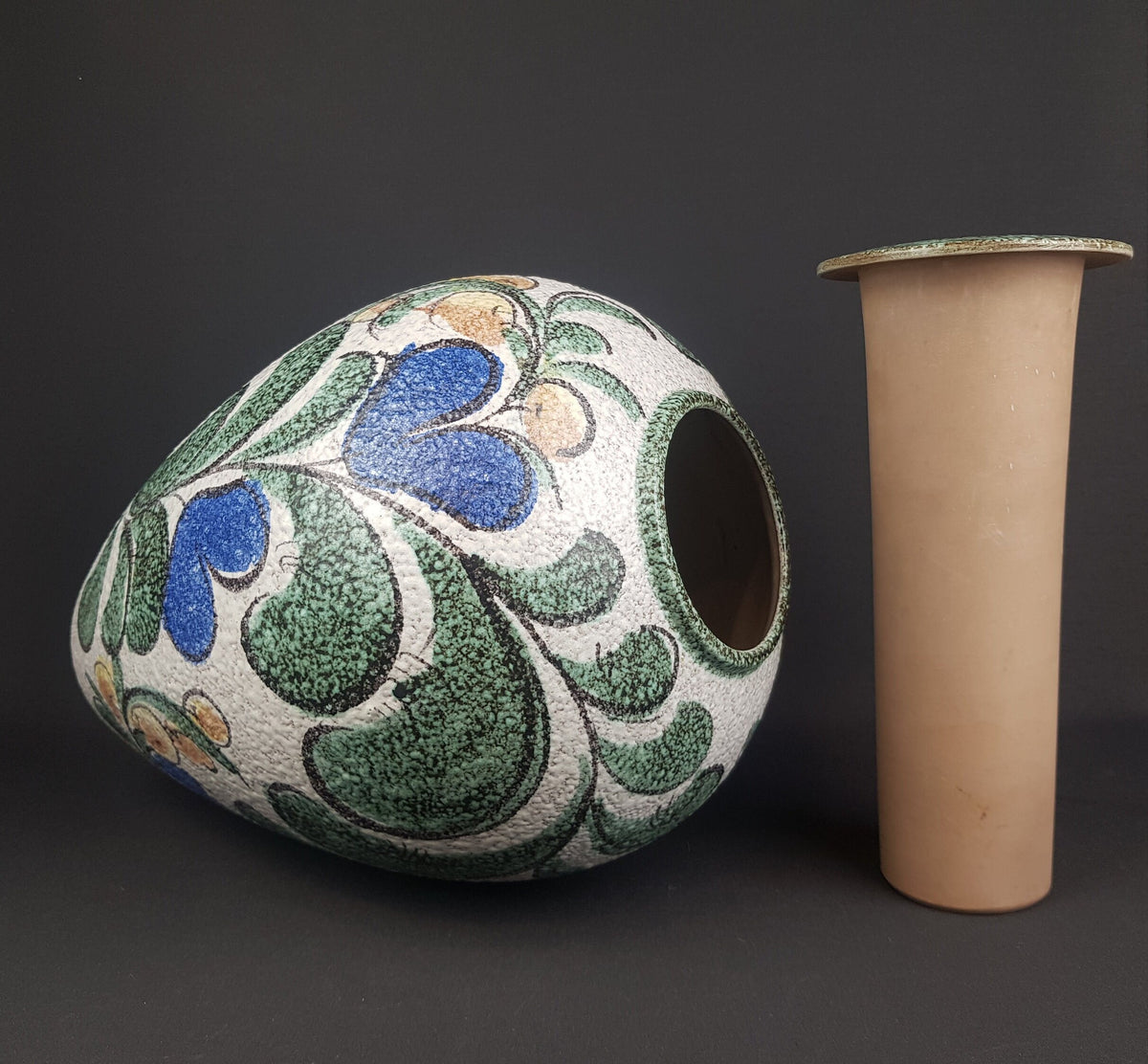 Vintage RUSCHA KERAMIK 849/3 Floor Vase with Enzian Decor West German Pottery 1950s