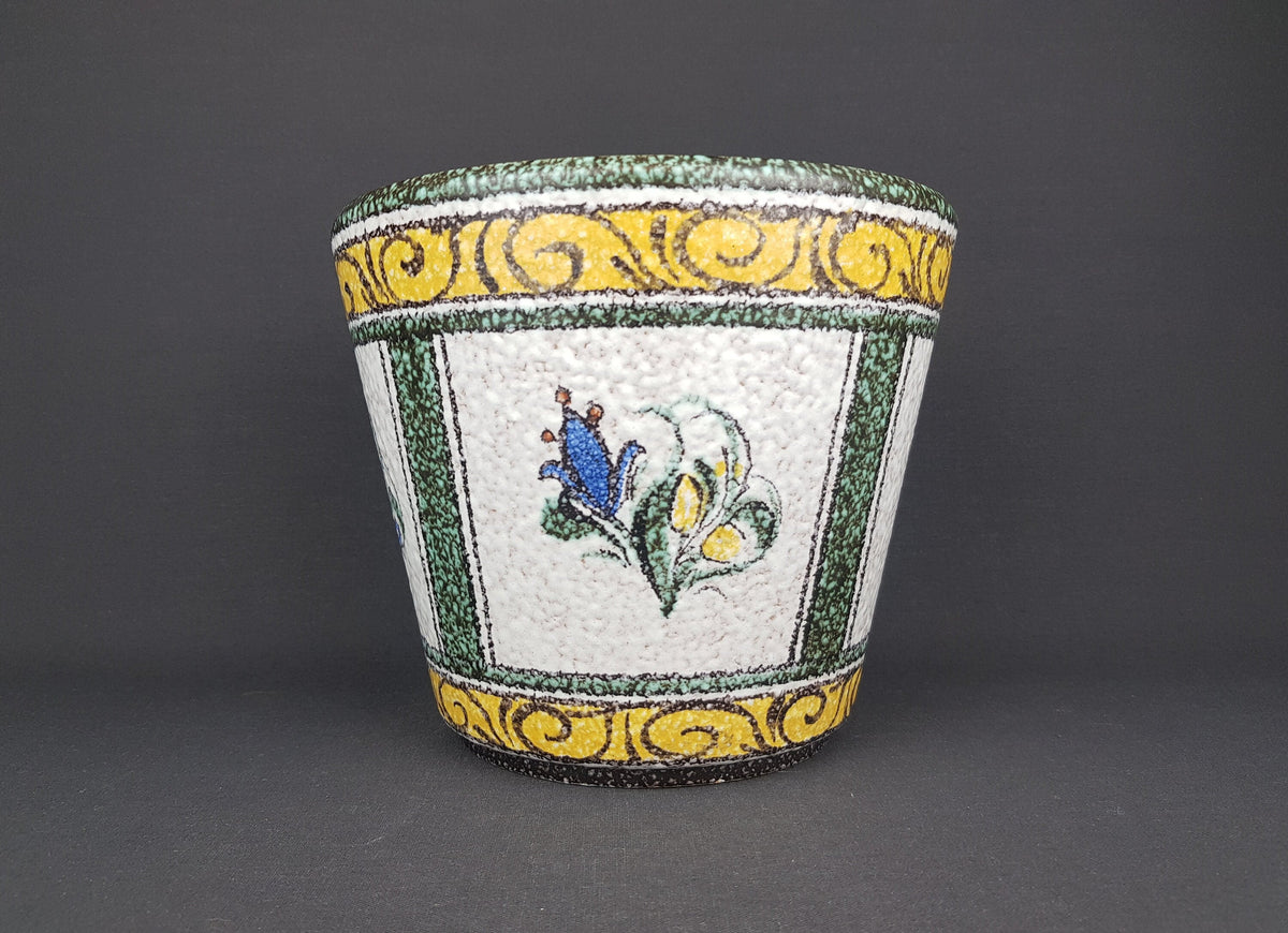 XL Vintage RUSCHA KERAMIK Hand Painted Ceramic Planter with flower decor 236/4 West German Pottery 1969