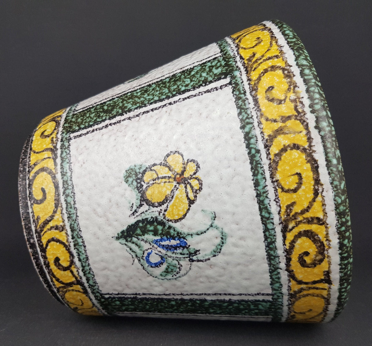 XL Vintage RUSCHA KERAMIK Hand Painted Ceramic Planter with flower decor 236/4 West German Pottery 1969
