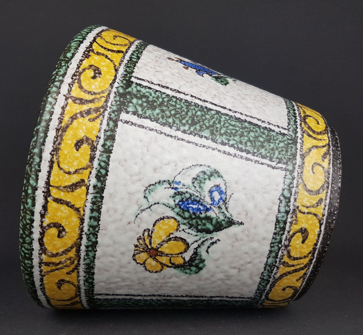 XL Vintage RUSCHA KERAMIK Hand Painted Ceramic Planter with flower decor 236/4 West German Pottery 1969