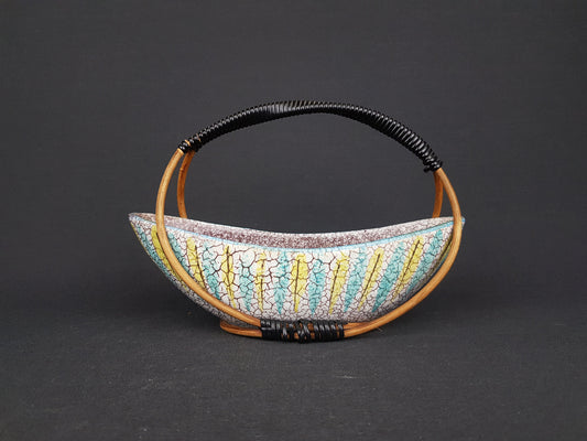 Vintage MARZI und REMY KERAMIK Rattan Handled Bowl 7501/19 West German Pottery 1950s