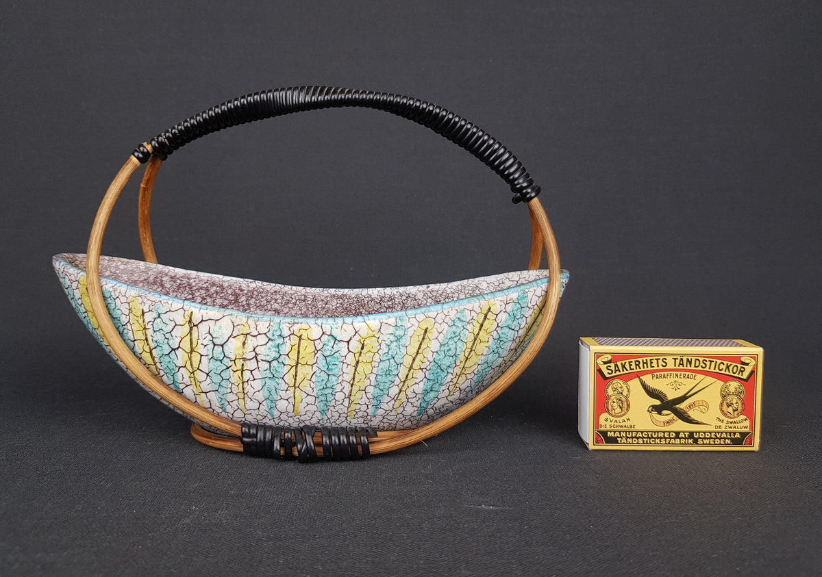 Vintage MARZI und REMY KERAMIK Rattan Handled Bowl 7501/19 West German Pottery 1950s
