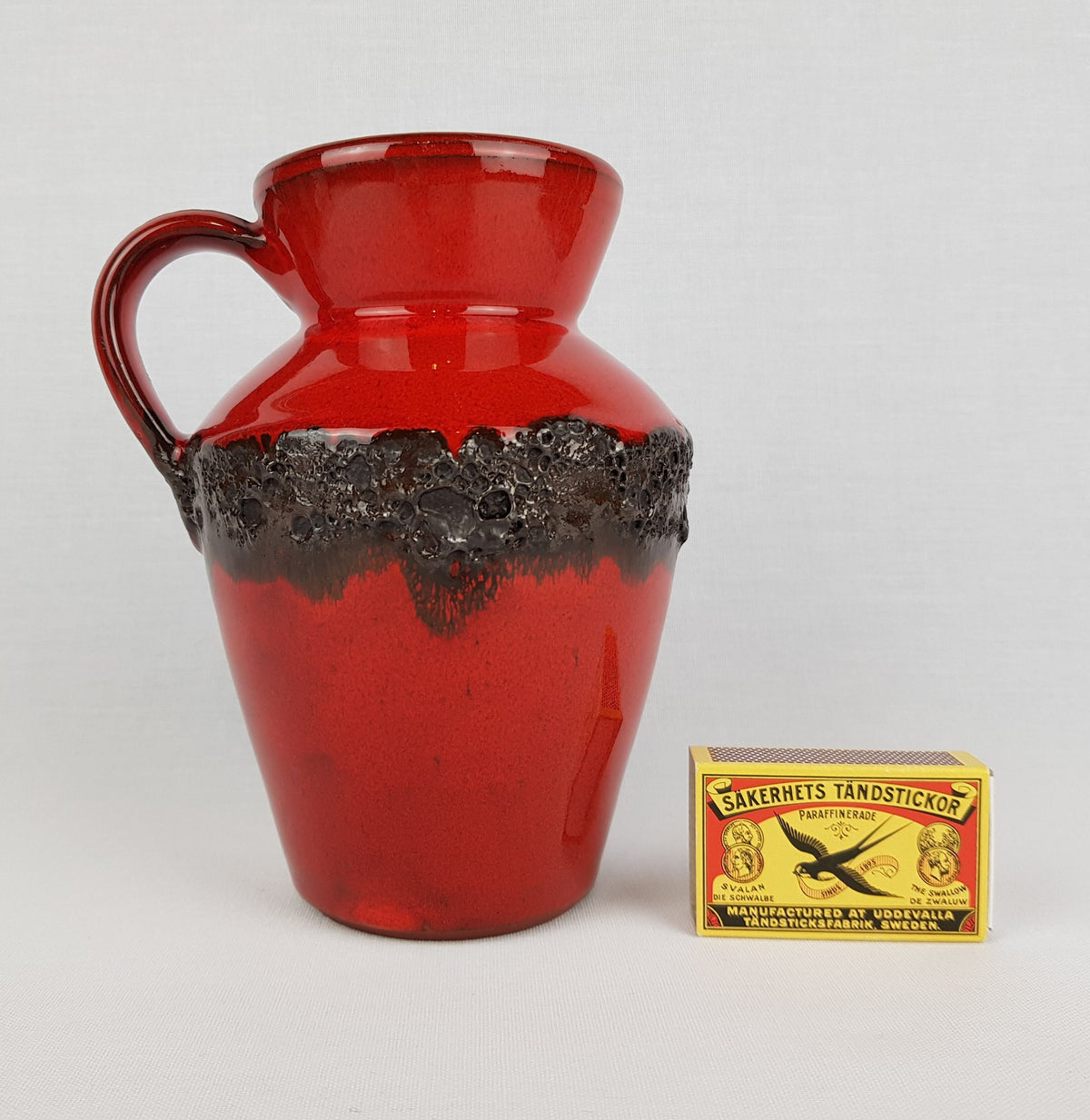 Vintage KREUTZ KERAMIK Handled Red Fat Lava Vase West German Pottery 1970s