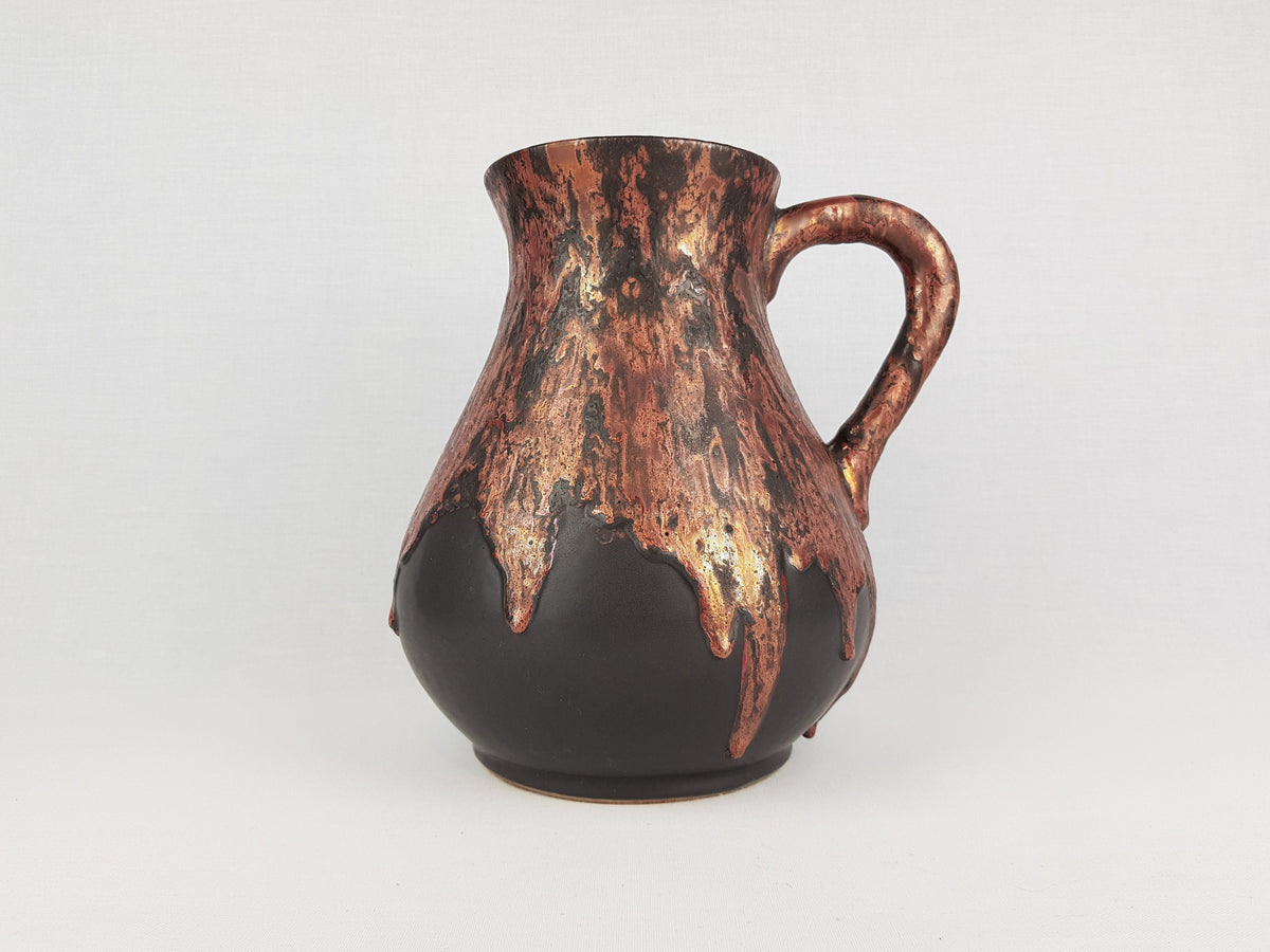 Vintage OTTO KERAMIK Handled Jug Vase with Dripped Burgundy Red Ätna Decor West German Pottery Fat Lava Era 1970-80s
