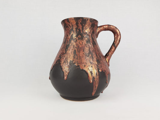 Vintage OTTO KERAMIK Handled Jug Vase with Dripped Burgundy Red Ätna Decor West German Pottery Fat Lava Era 1970-80s