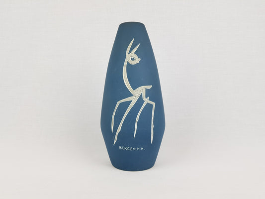 Vintage L'ANCORA KERAMIEK Blue Ceramic Vase Azura Decor from The Netherlands, 1960s