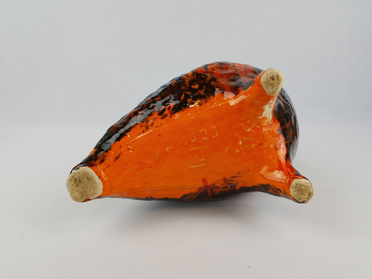 RARE Vintage JASBA KERAMIK Orange and Blue Ceramic Owl "Peru" Series West German Pottery 1969s
