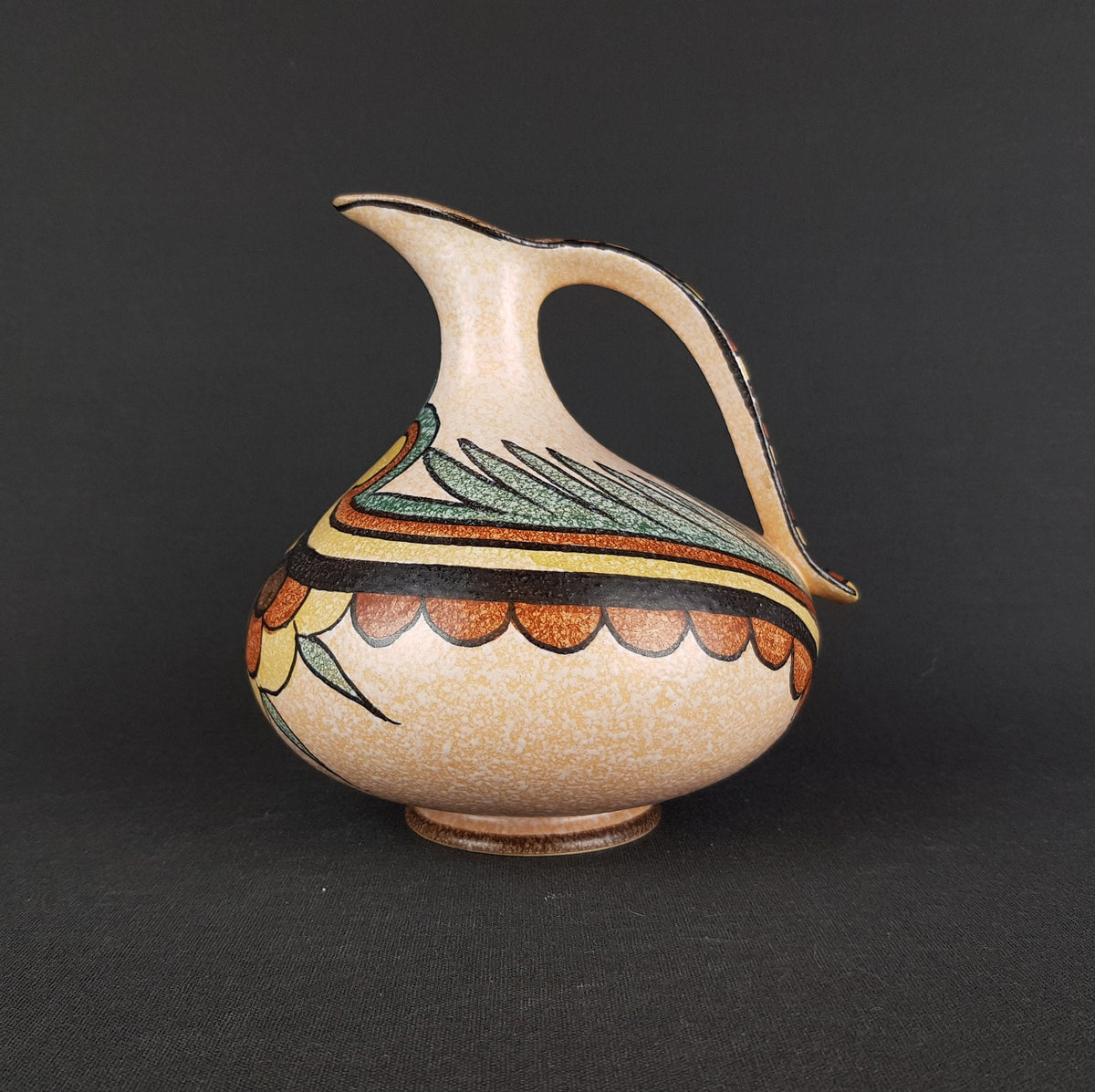 Vintage UBELACKER (U-KERAMIK) Hand Painted Pitcher Vase "Diana" Decor West German Pottery 380 1954s