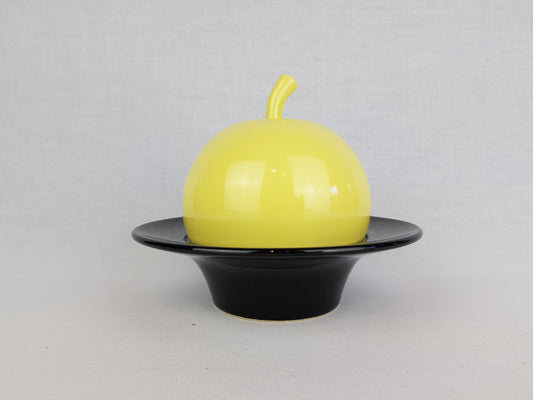 Vintage THOMAS PORZELLAN Black Yellow Lidded Bowl, Butter Dish by H.T. Baumann West German Pottery 1970s