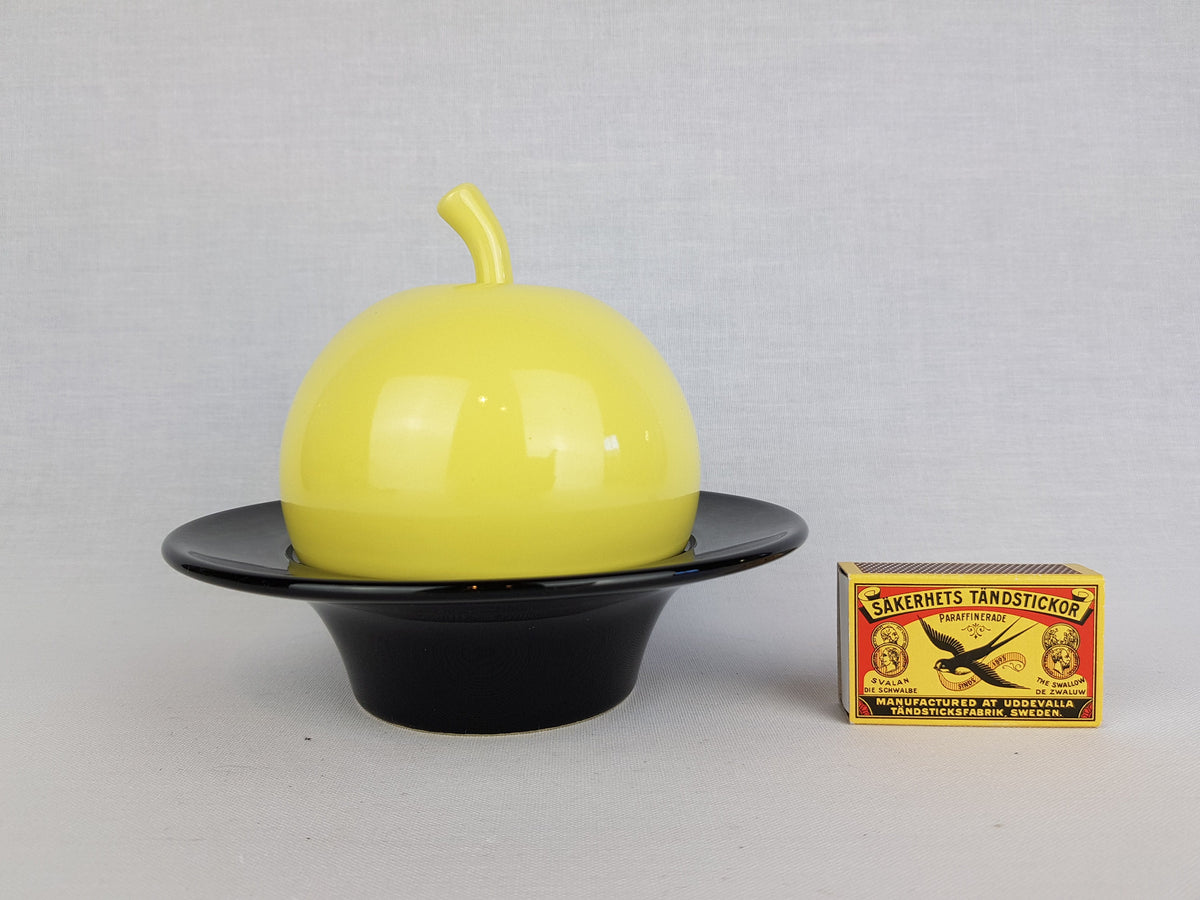 Vintage THOMAS PORZELLAN Black Yellow Lidded Bowl, Butter Dish by H.T. Baumann West German Pottery 1970s
