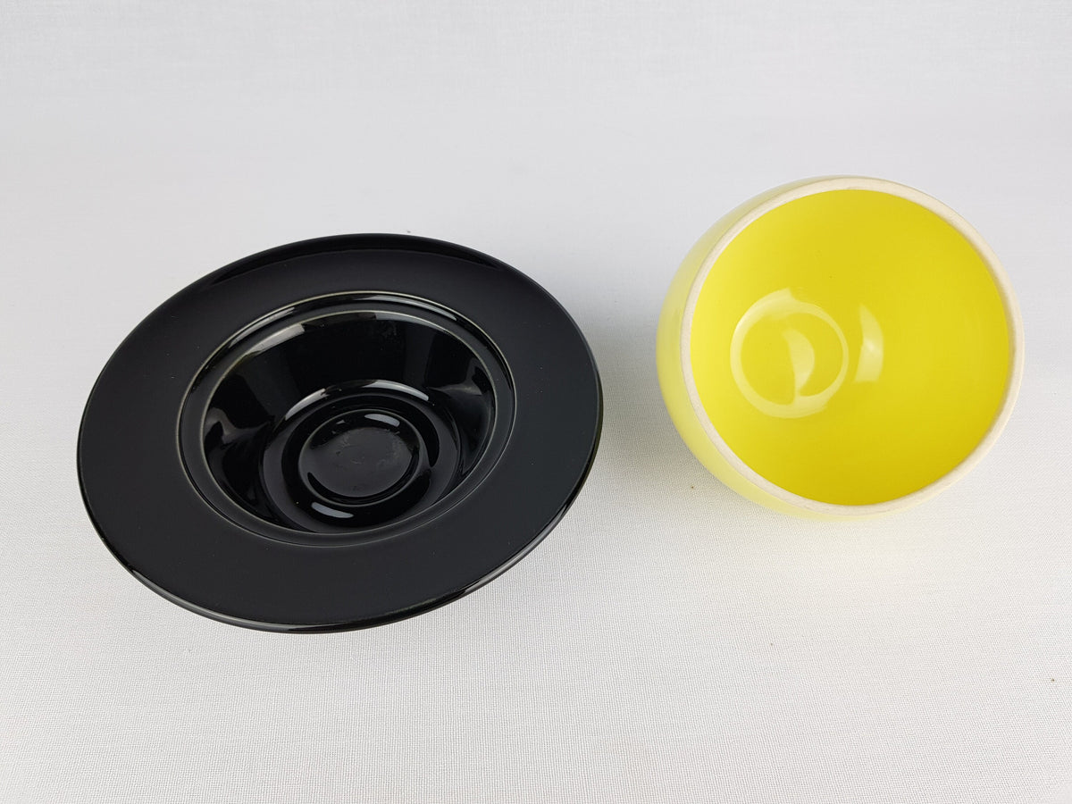 Vintage THOMAS PORZELLAN Black Yellow Lidded Bowl, Butter Dish by H.T. Baumann West German Pottery 1970s