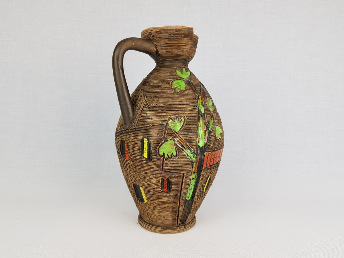 Vintage Fratelli Fanciullacci Jar Pitcher Vase with Village and Tree decor 1970s