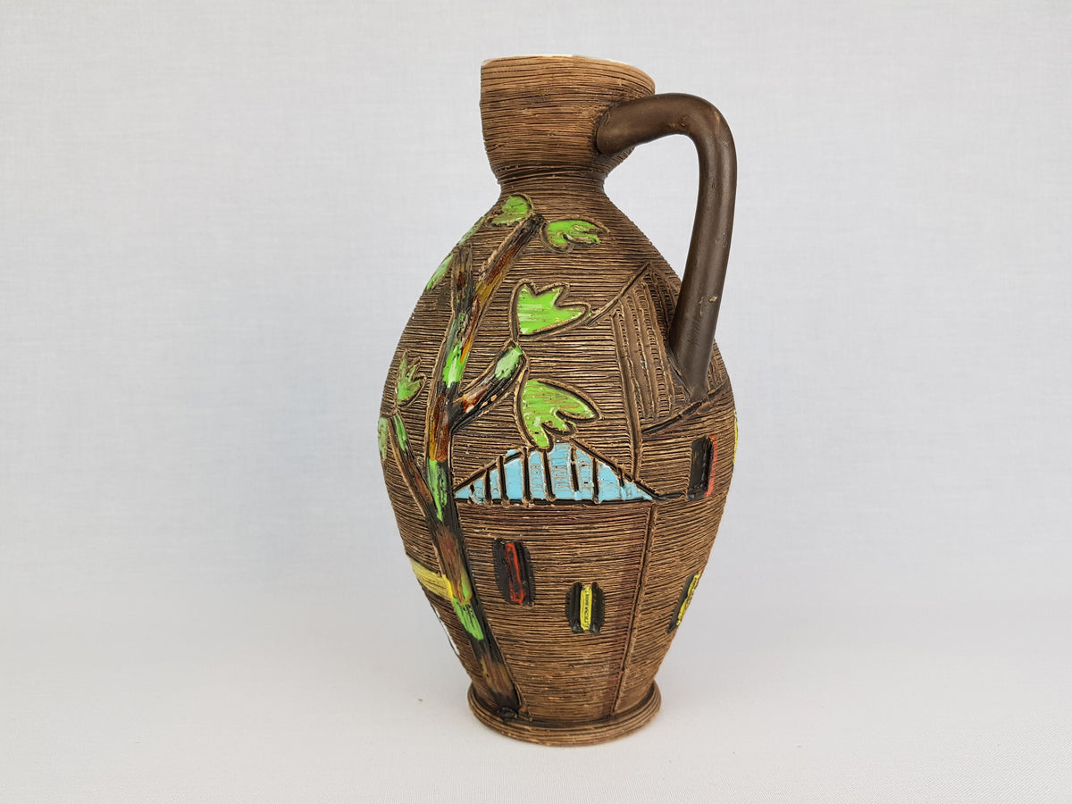 Vintage Fratelli Fanciullacci Jar Pitcher Vase with Village and Tree decor 1970s
