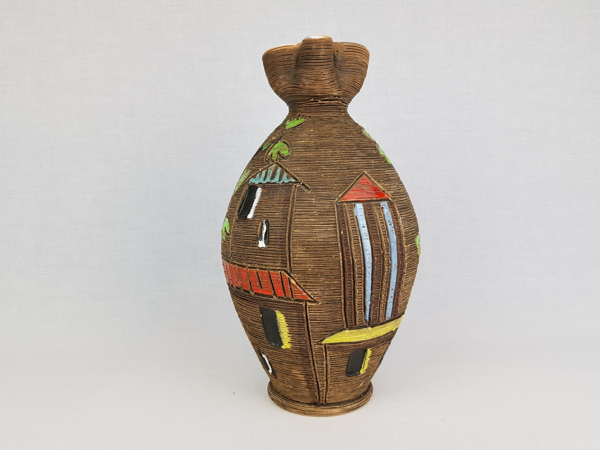 Vintage Fratelli Fanciullacci Jar Pitcher Vase with Village and Tree decor 1970s