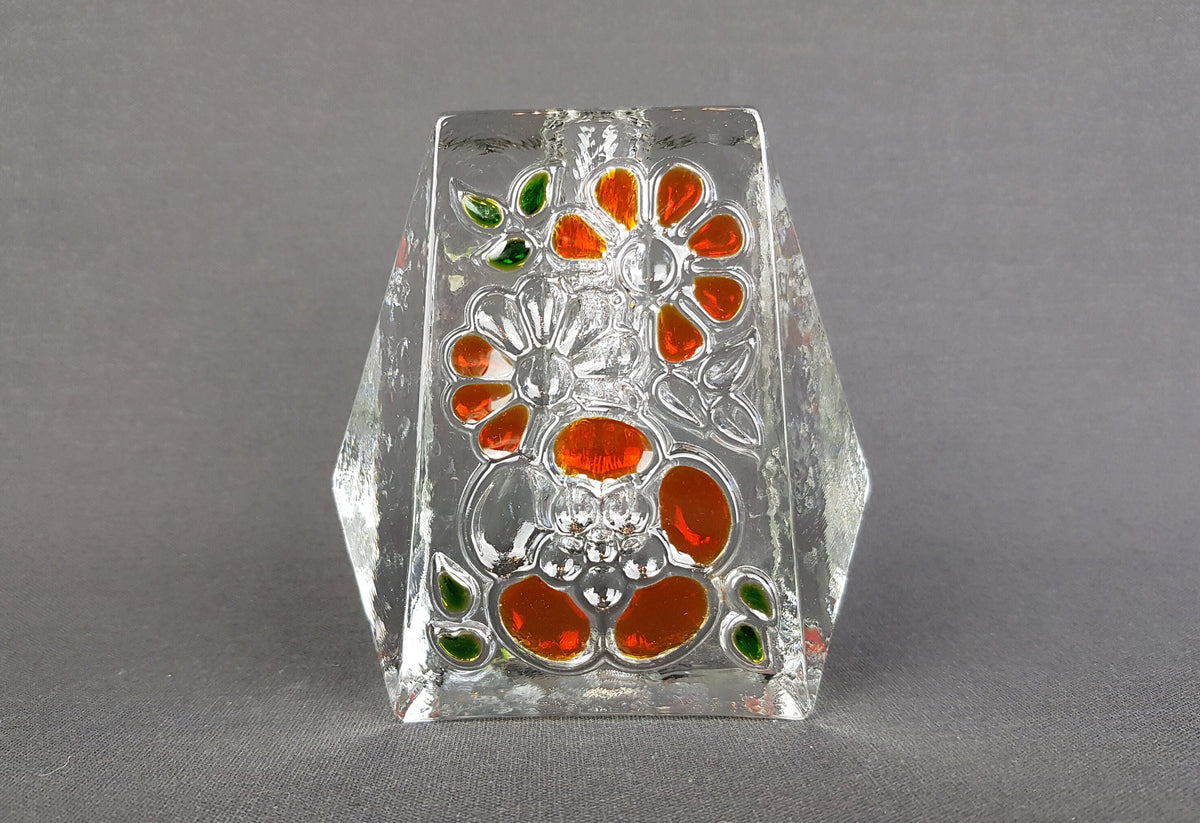 Vintage WALTHER SOHNE Solifleur Green Red Transparent Glass Vase West Germany 1960s 1970s