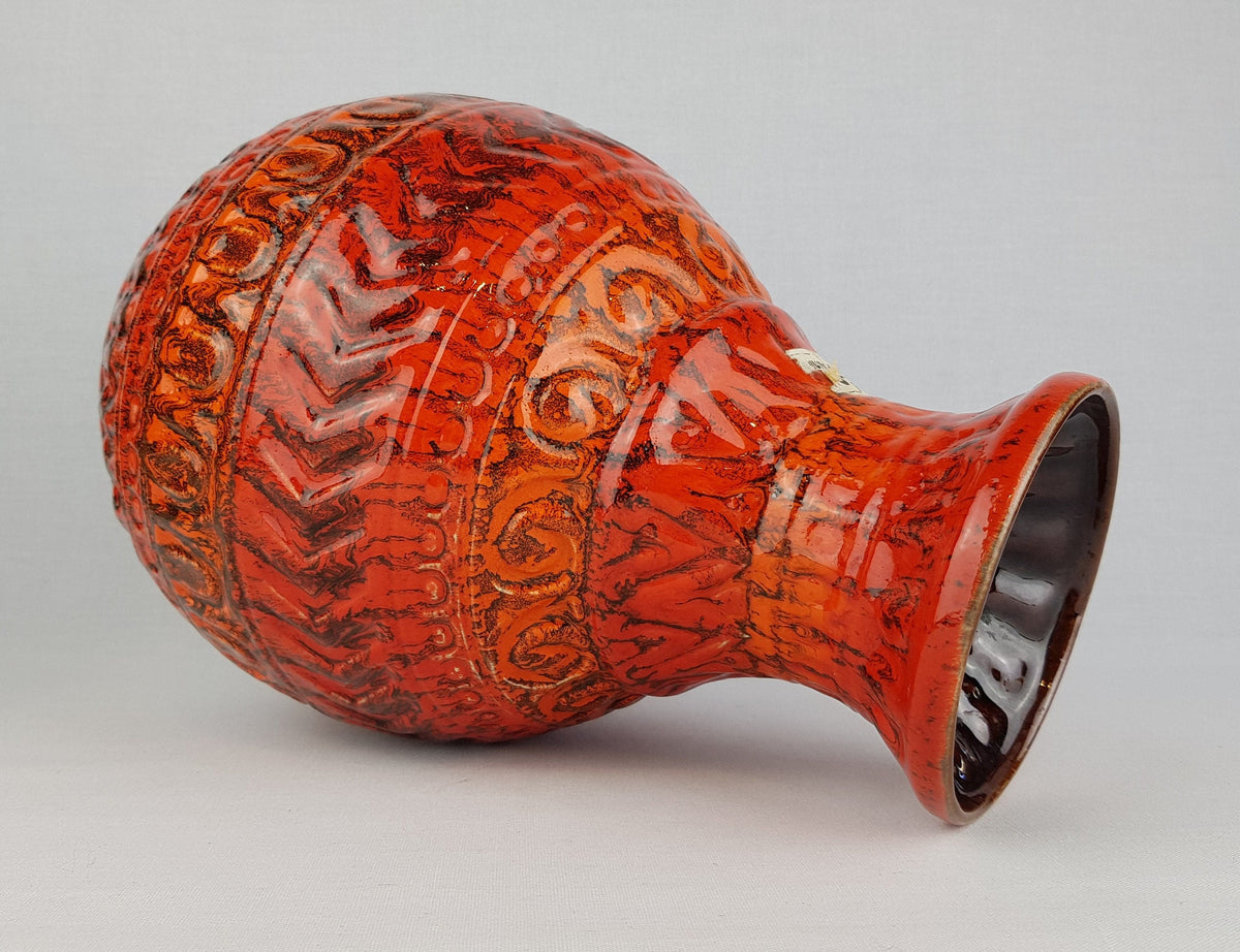 Vintage BAY KERAMIK Reddish Orange Vase attributed to Bodo Mans 92 30 West German Pottery 1970s
