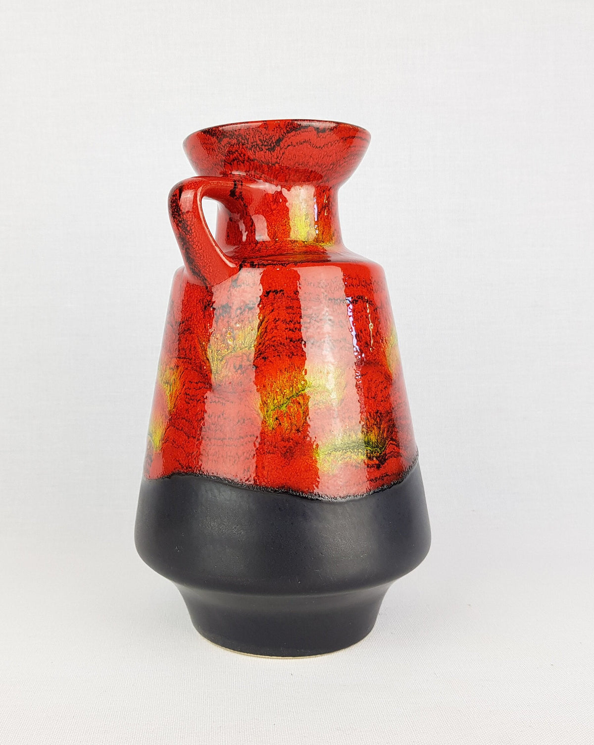 Vintage DÜMLER & BREIDEN Handled Red, Green and Black Vase 311/20 West German Pottery 1960s