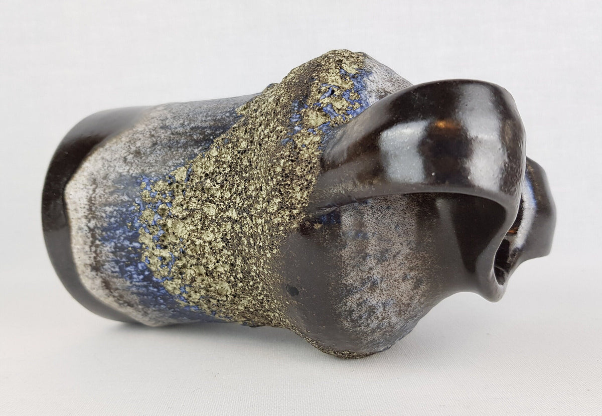 Vintage CARSTENS KERAMIK Brown, White and Blue Fat Lava Double Handled Vase West German Pottery 1970s