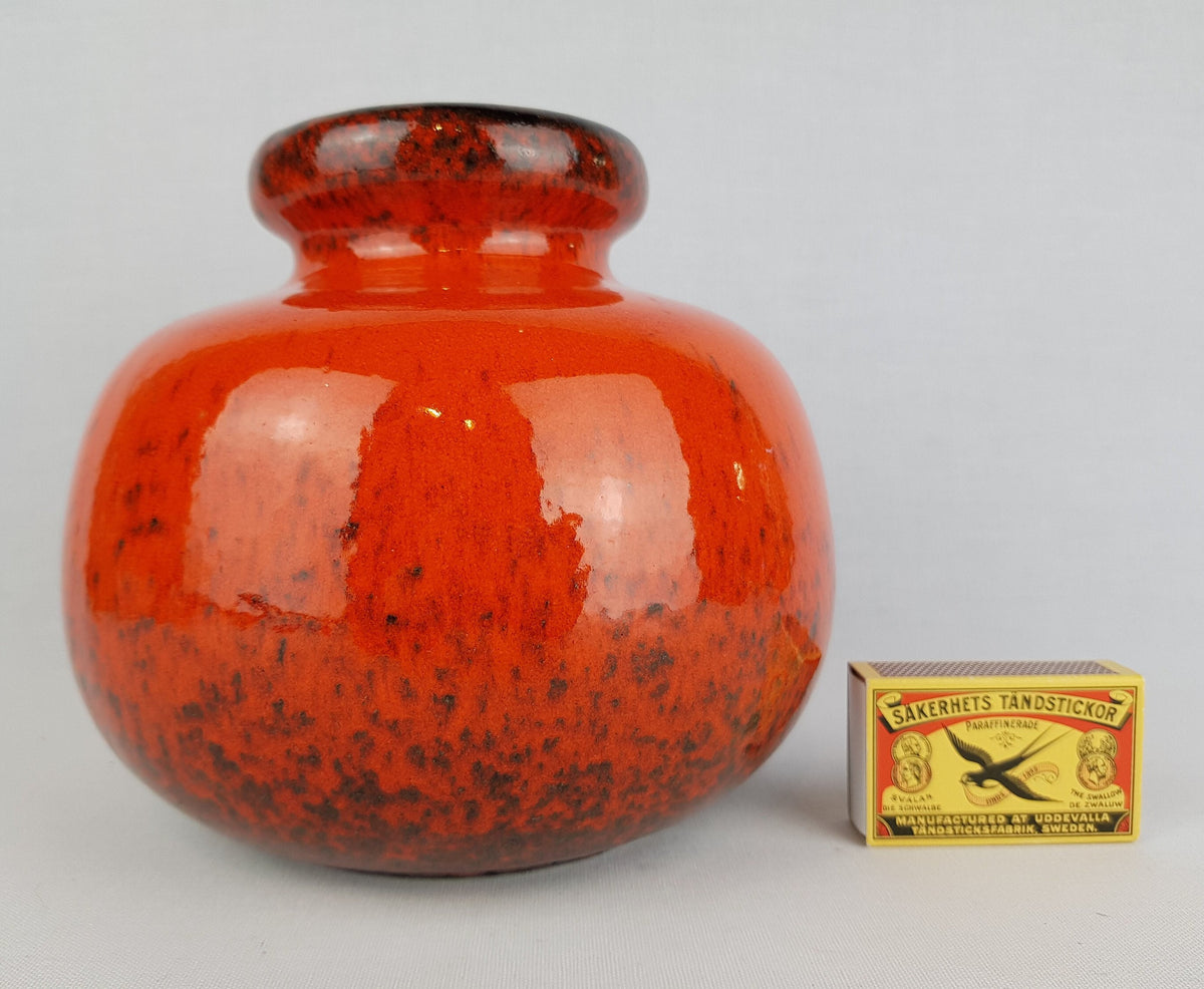 Vintage SCHEURICH KERAMIK Orange and Black Speckled CERAMOS vase, West Geman Pottery 1970s