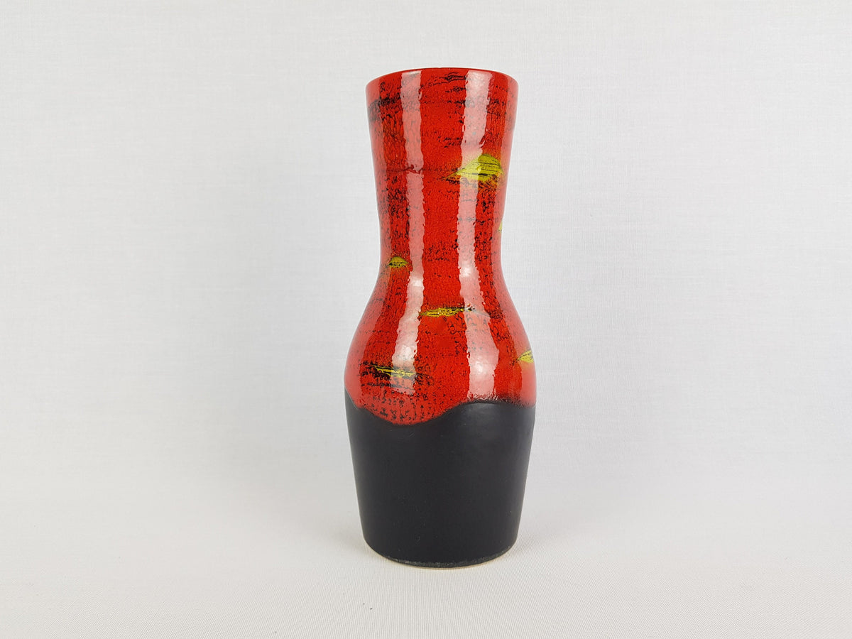 Vintage DÜMLER & BREIDEN Red Yellow Black Ceramic Vase 116 21 West German Pottery 1960s 1970s