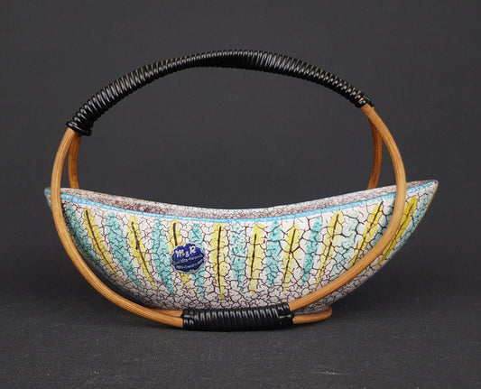 Vintage MARZI und REMY KERAMIK Rattan Handled Bowl 7501/19 West German Pottery 1950s