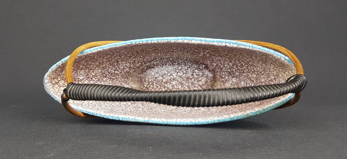 Vintage MARZI und REMY KERAMIK Rattan Handled Bowl 7501/19 West German Pottery 1950s