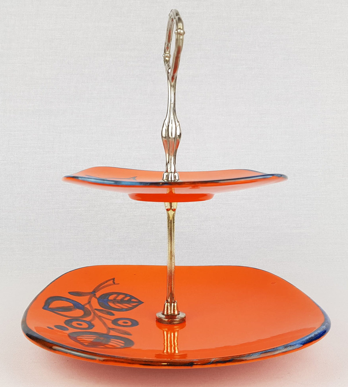 Vintage SCHRAMBERG Majolika-Fabrik (SMF) Orange Etagere With Tivoli Decor West German Pottery 1960s