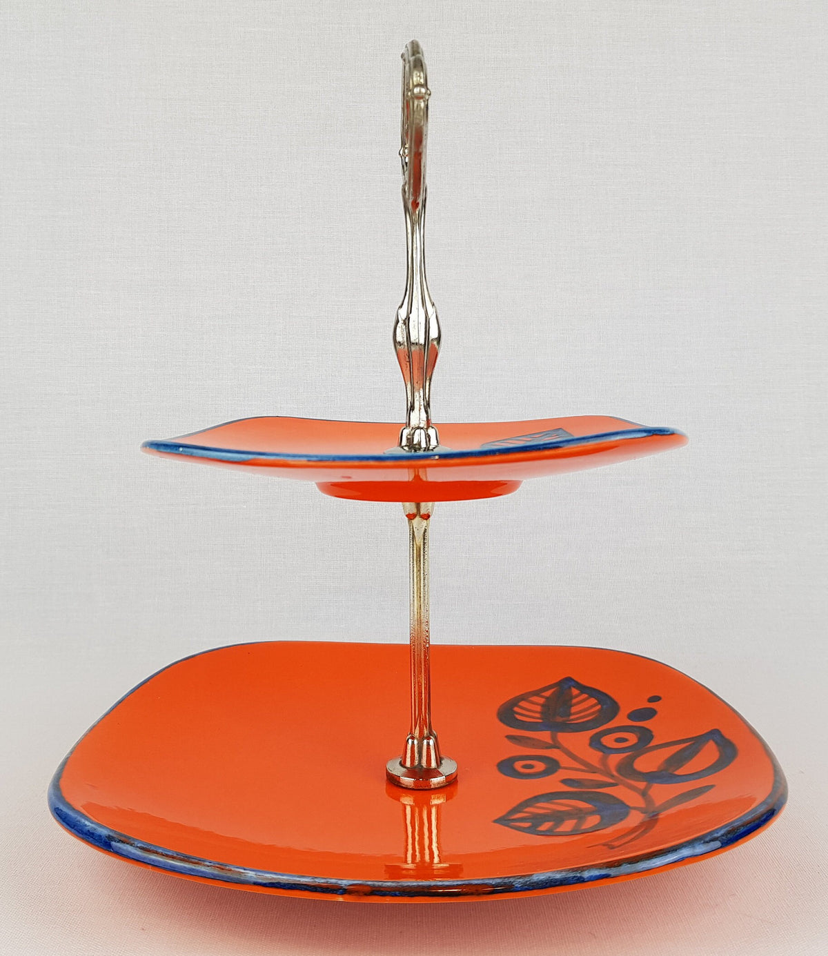 Vintage SCHRAMBERG Majolika-Fabrik (SMF) Orange Etagere With Tivoli Decor West German Pottery 1960s
