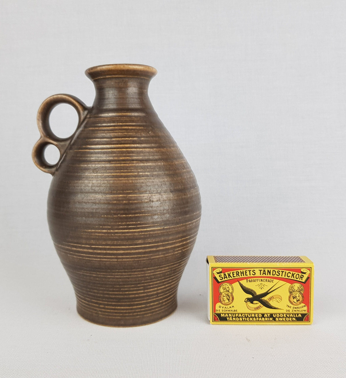 Vintage STEULER KERAMIK Handled Brown Vase 660-15 West German Pottery 1960s Fat Lava Era