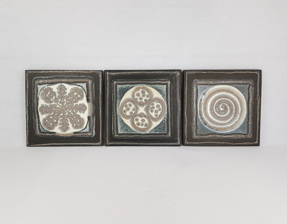 Set of 3 Vintage HUTSCHENREUTHER Grey Square Wall Plate Designed By Renee Neue West German Pottery 1974s