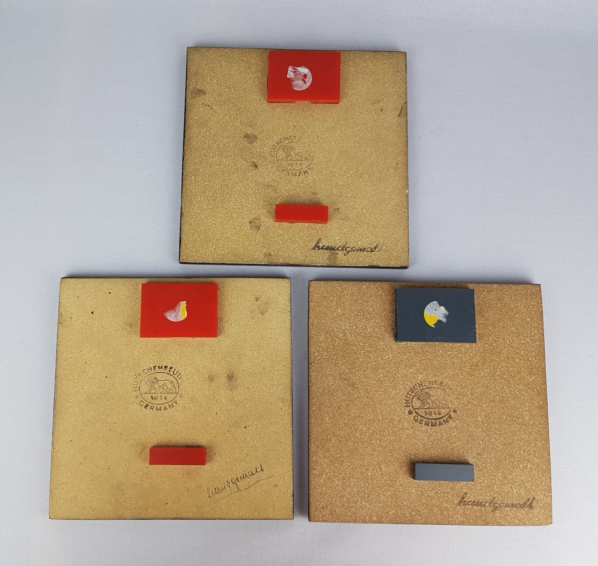 Set of 3 Vintage HUTSCHENREUTHER Grey Square Wall Plate Designed By Renee Neue West German Pottery 1974s