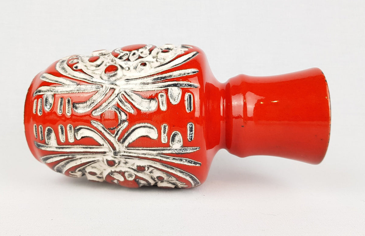 Vintage ÜBELACKER Keramik Red Vase With White Relief Decor 1326/18 West German Pottery 1970s