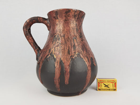 Vintage OTTO KERAMIK Handled Jug Vase with Dripped Burgundy Red Ätna Decor West German Pottery Fat Lava Era 1970-80s
