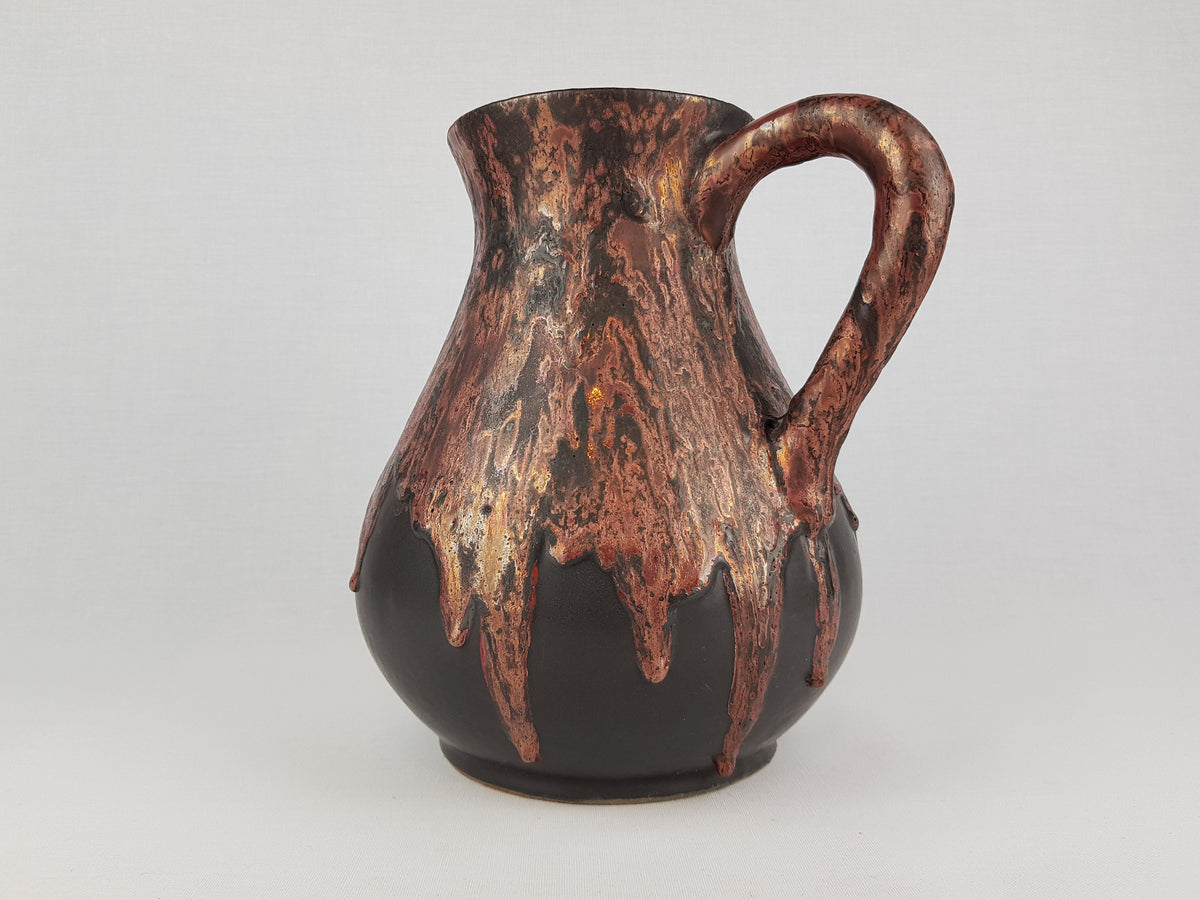 Vintage OTTO KERAMIK Handled Jug Vase with Dripped Burgundy Red Ätna Decor West German Pottery Fat Lava Era 1970-80s