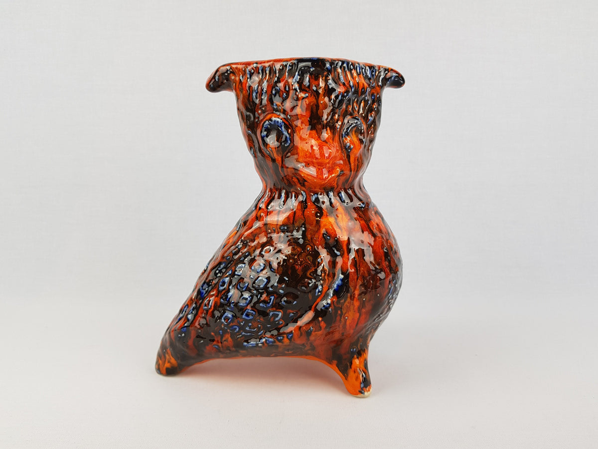 RARE Vintage JASBA KERAMIK Orange and Blue Ceramic Owl "Peru" Series West German Pottery 1969s
